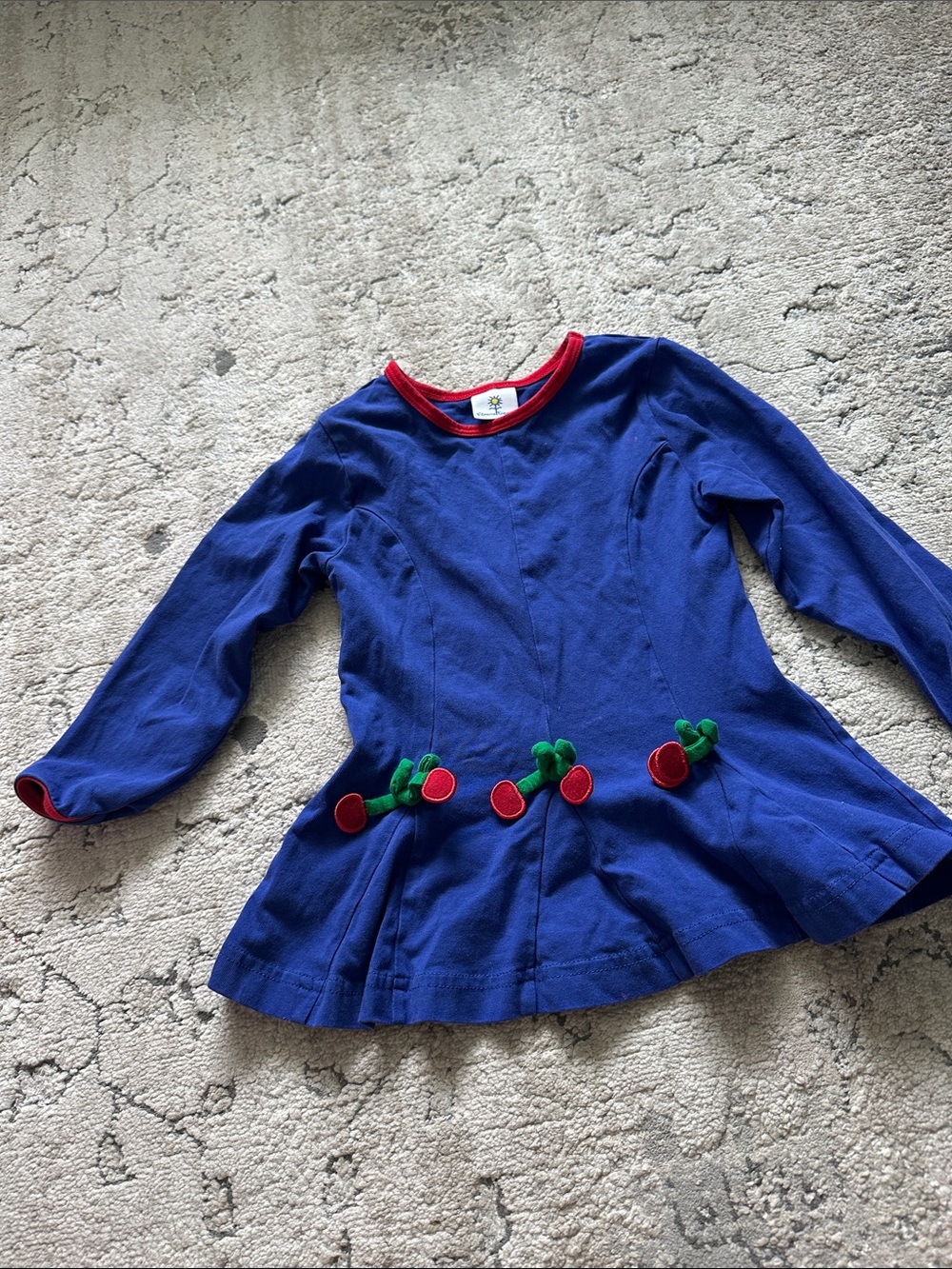 Girls Blue‎ Long Sleeve Top with Red Cherry Accents